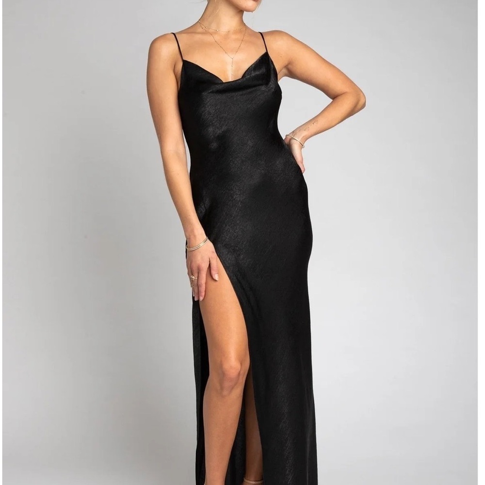 NWT Resa River Black Side Slit Slip Dress Size L